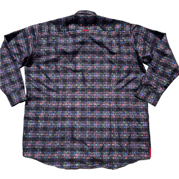 7 Downie St Button Up Shirt Mens 3X Abstract Multicolor Plaid Neon - Picture 4 of 8